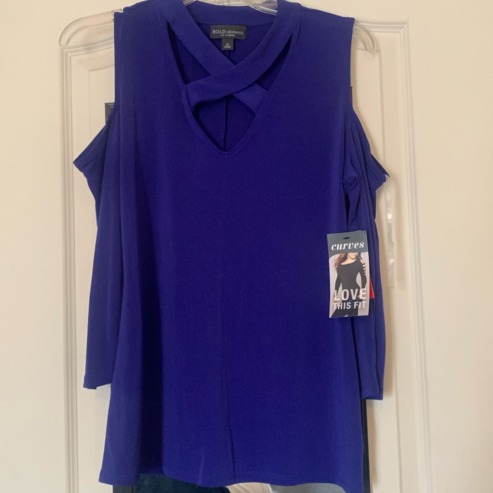 Royal blue cold shoulder top